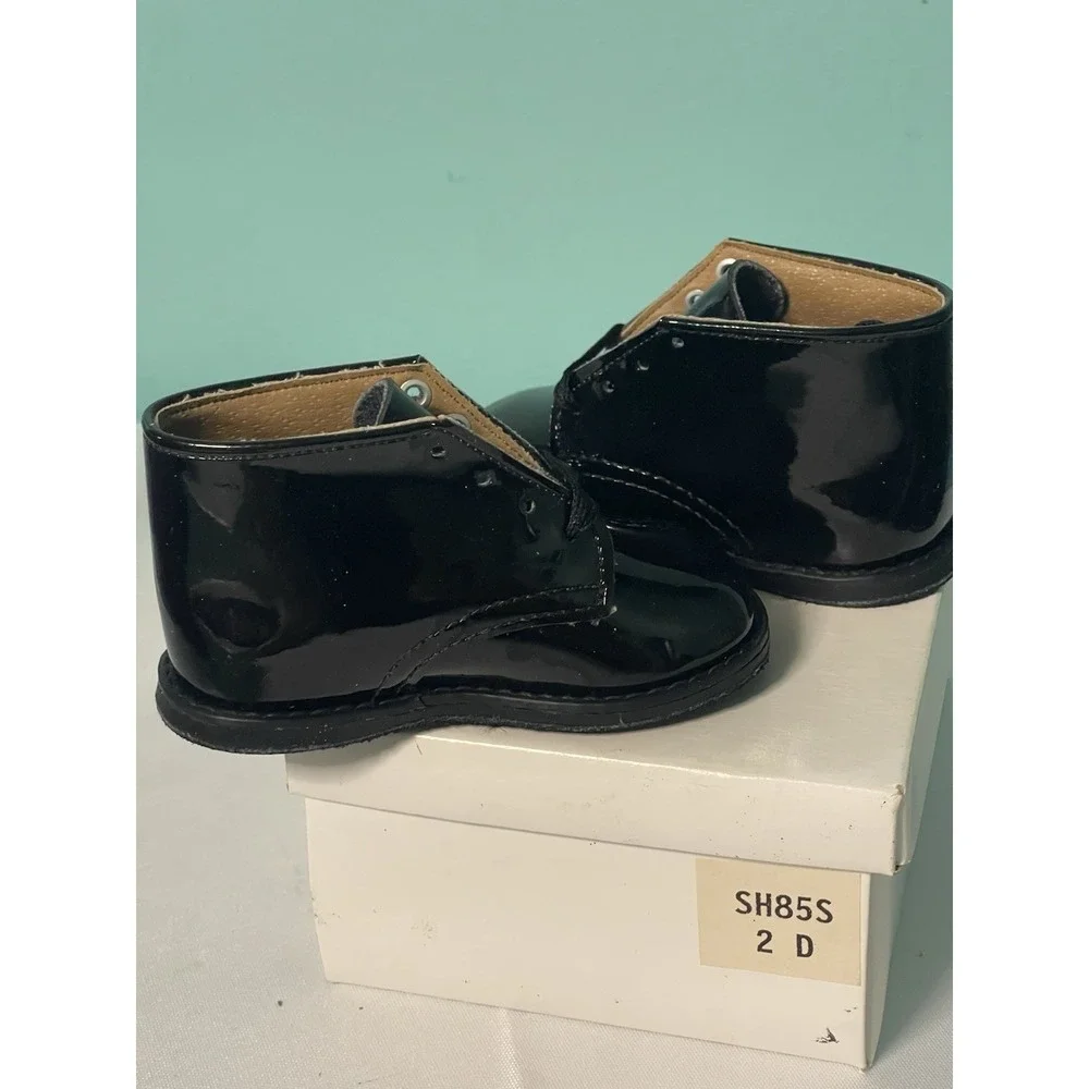 VTG Shoes By Lindemann Black Patent Leather‎ Size 2D Infant Girls New